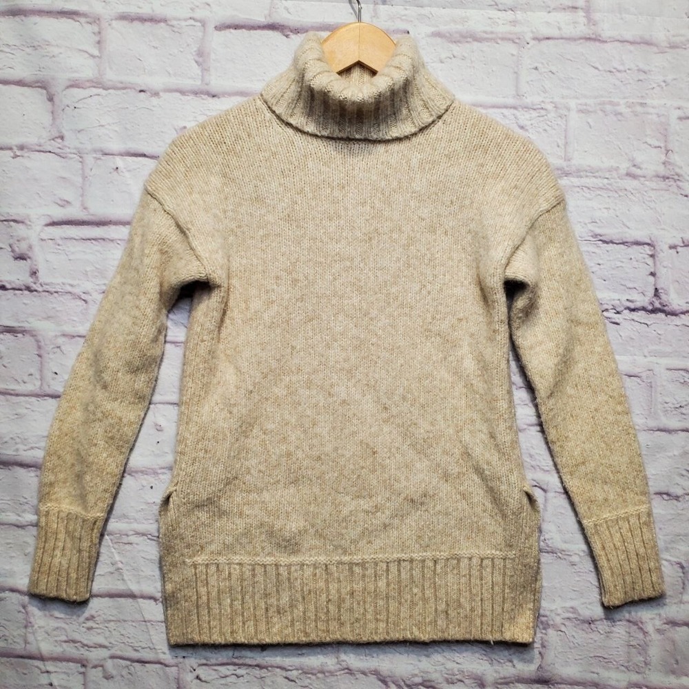 Everlane Turtleneck‎ Sweater Womens XS Beige Merino Wool Alpaca Blend Side Slit